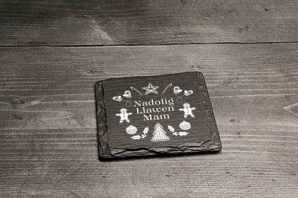 Nadolig Llawen Mam Welsh Slate Christmas Coaster
