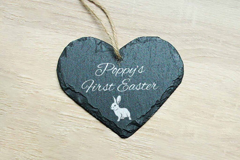 Personalised First Easter Keepsake Welsh Slate Heart