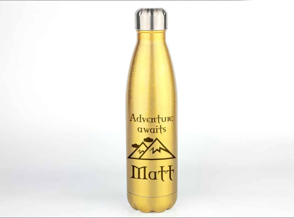 Gold Glitter Personalised Metal Water Bottle