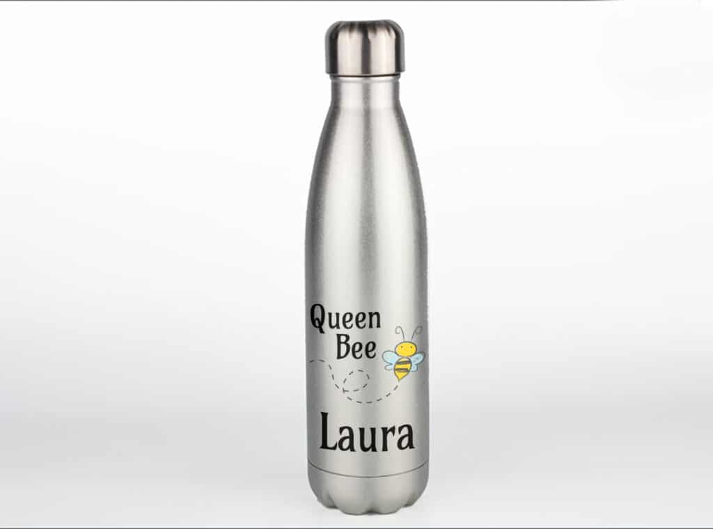 Silver Glitter Personalised Metal Water Bottle