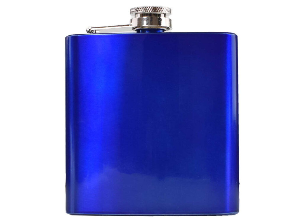 metallic blue hip flask Slate House