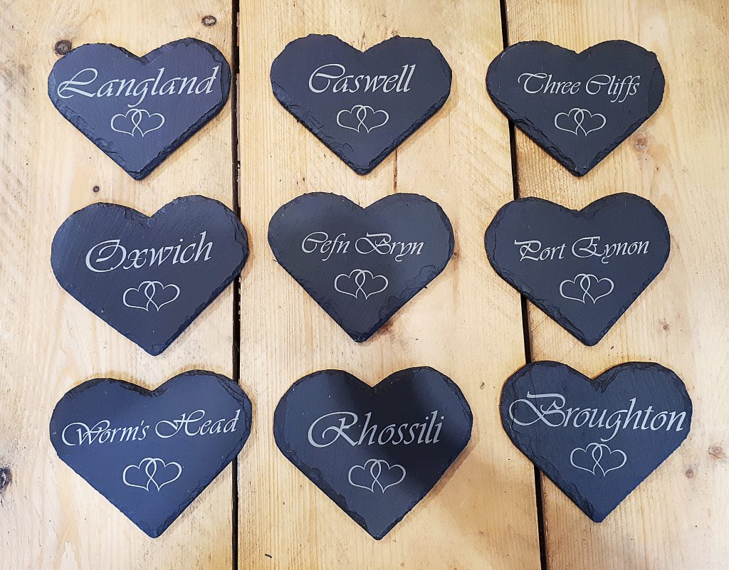 personalised wedding gift idea of engraved Welsh slate coasters