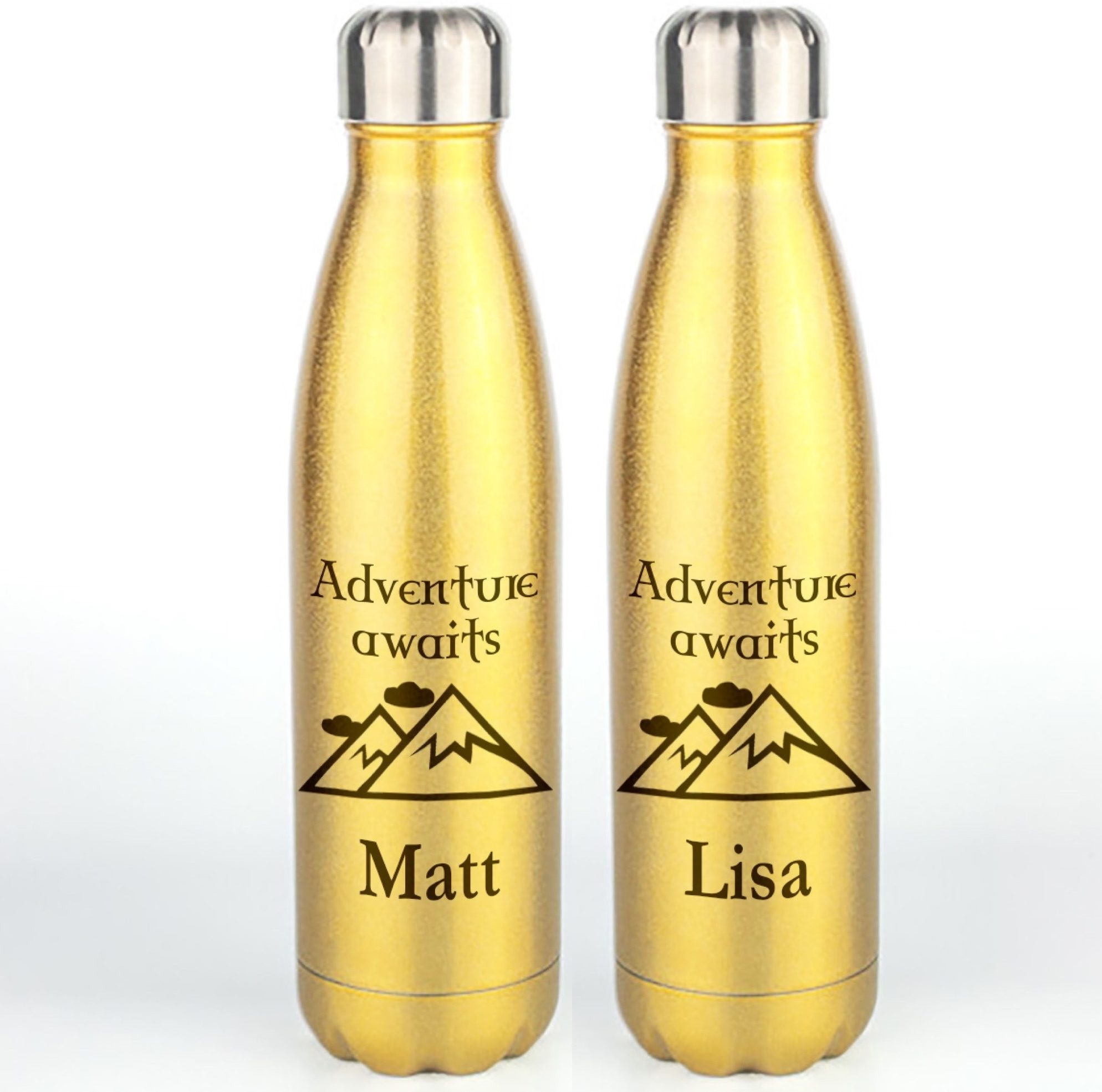 Gift a wedding couple who love adventure their own personalised stainless steel water bottle