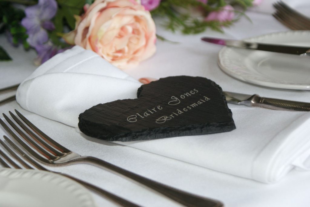 Welsh slate heart make a unique individual wedding table name setting and personalised gift