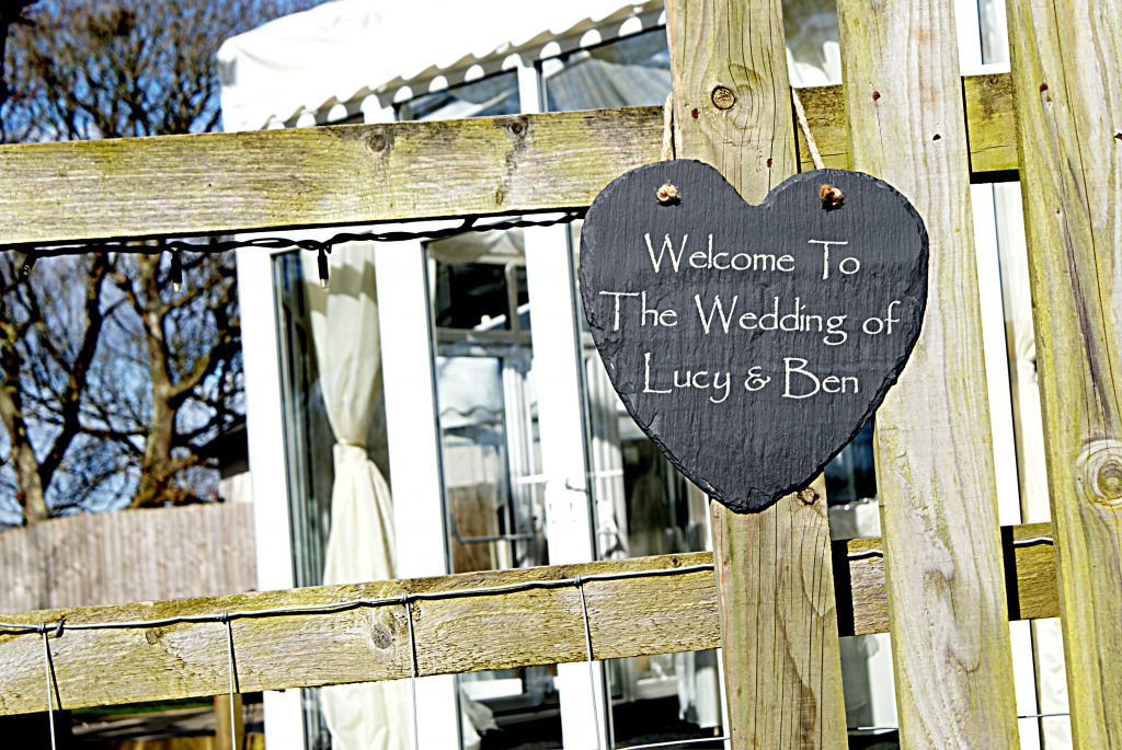 Personalised Heart welsh slate wedding sign welcoming your guests