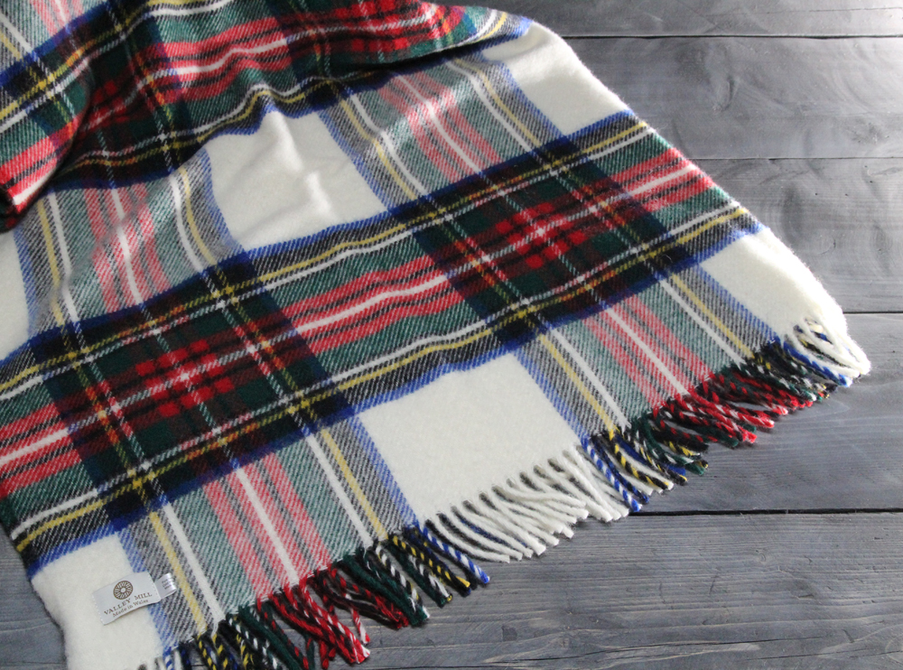 Red, white, green, yellow and blue checked woollen blanket