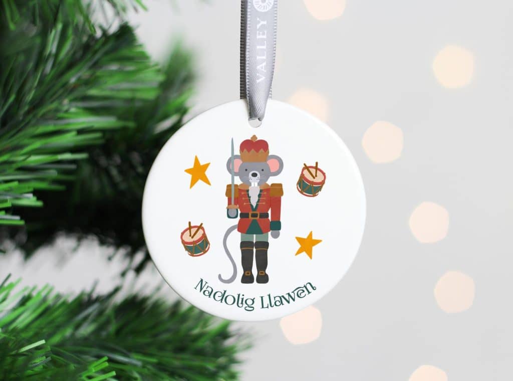 ceramic christmas tree decoration printed with the Mouse King from the nutcracker suite