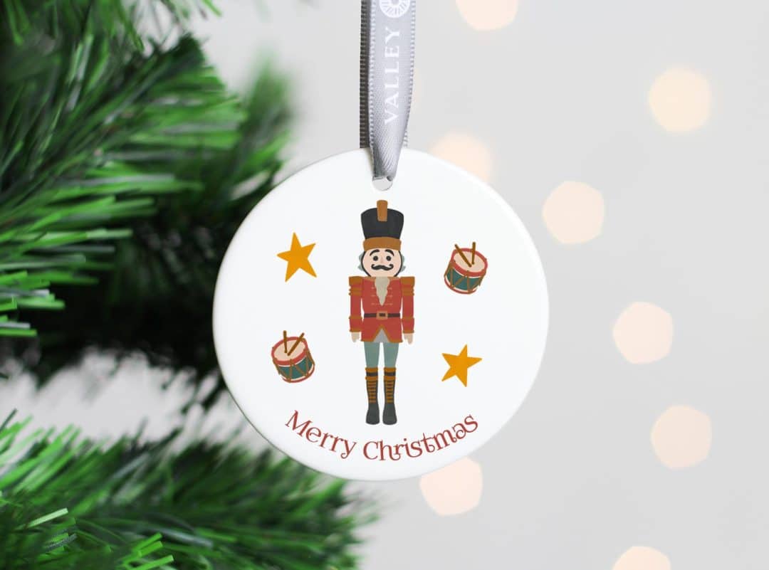 ceramic christmas decoration with a cute imade of a nutcracker soldier