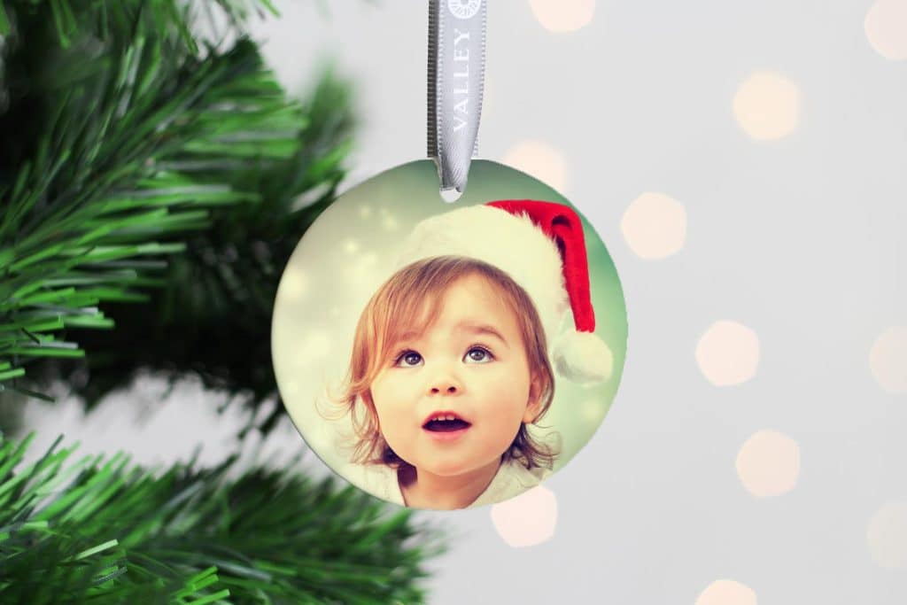 ceramic christmas tree decoration printed with a photo of a child