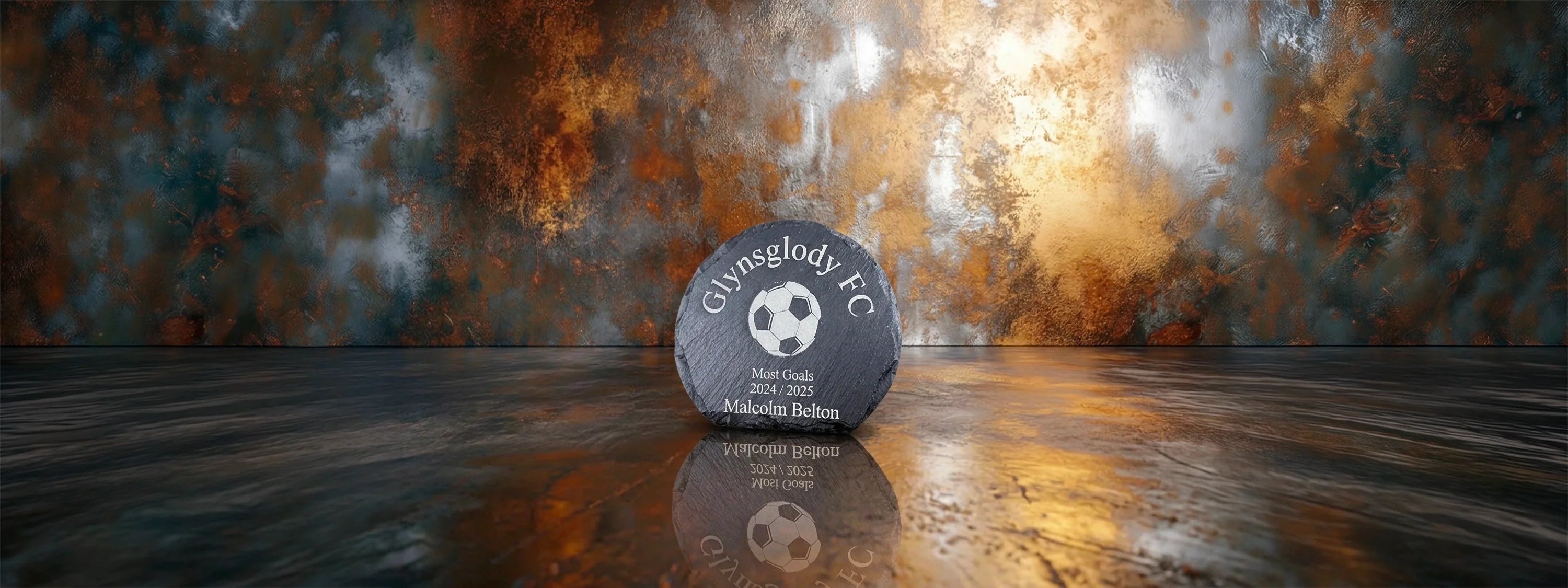Round Sports Trophy Made from Slate including Rear Plinth