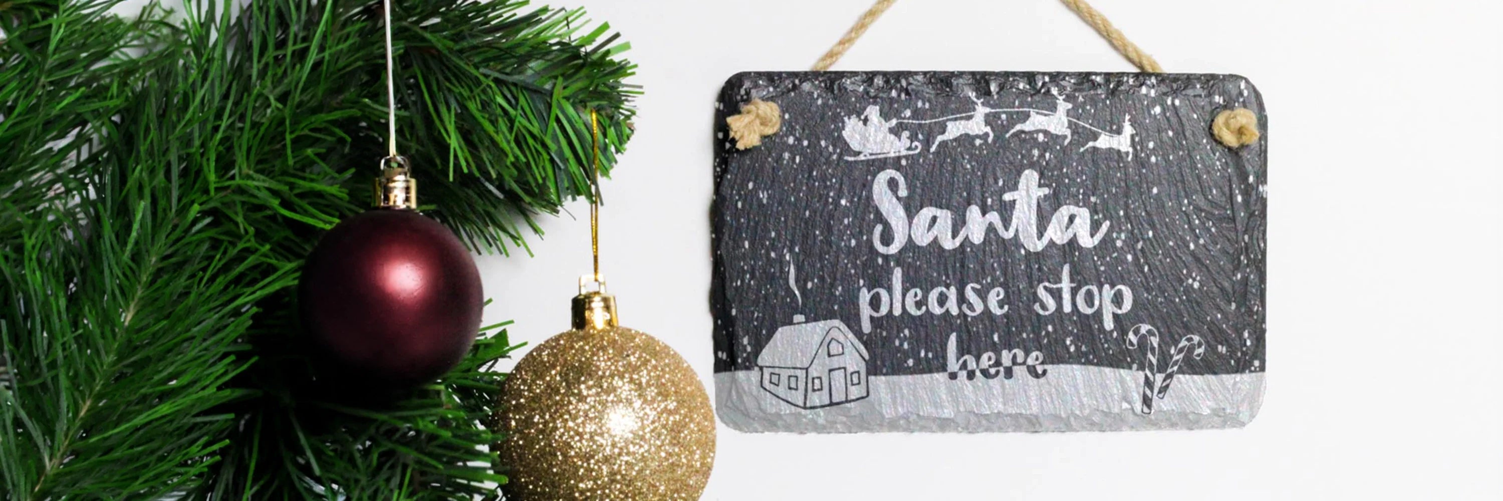 Slate Hanging Rope Sign with Christmas Design engraved on to it