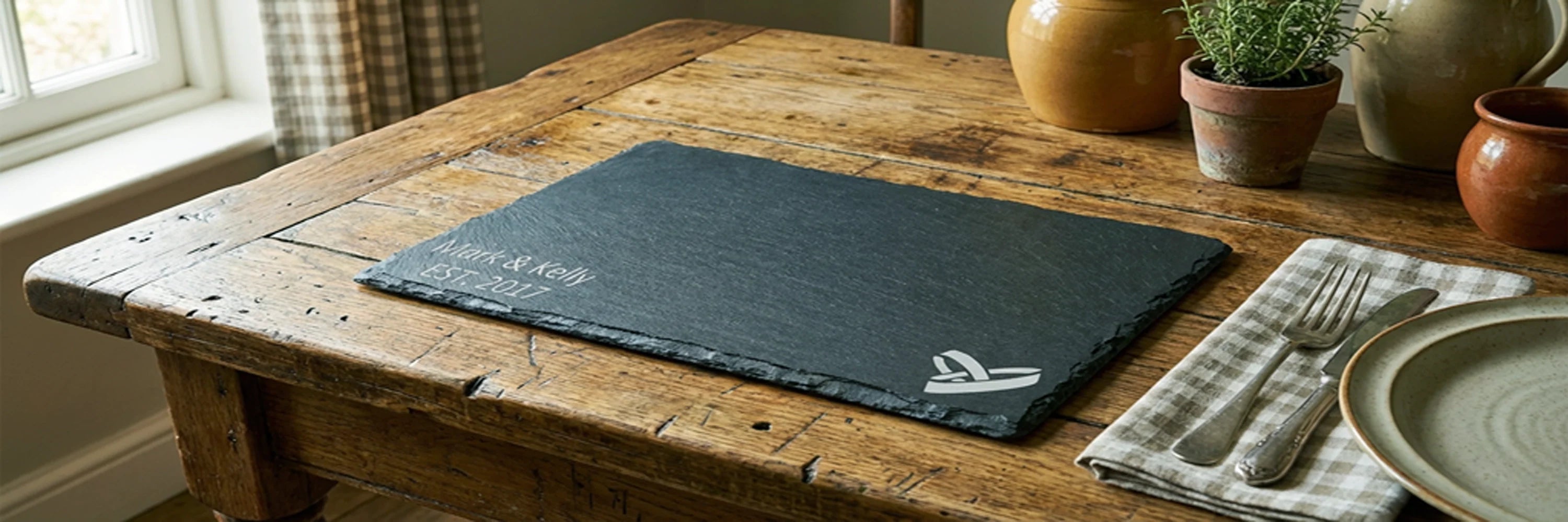 Rectangle Slate Placemat with Engraved Personalised Writing 