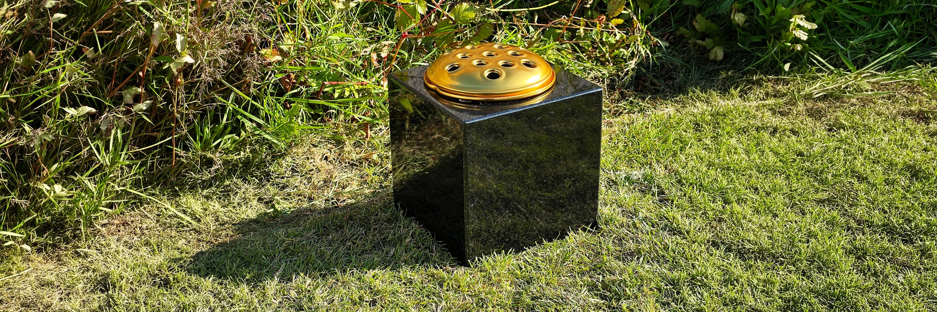 Granite Grave Vase with Gold Flower Holder