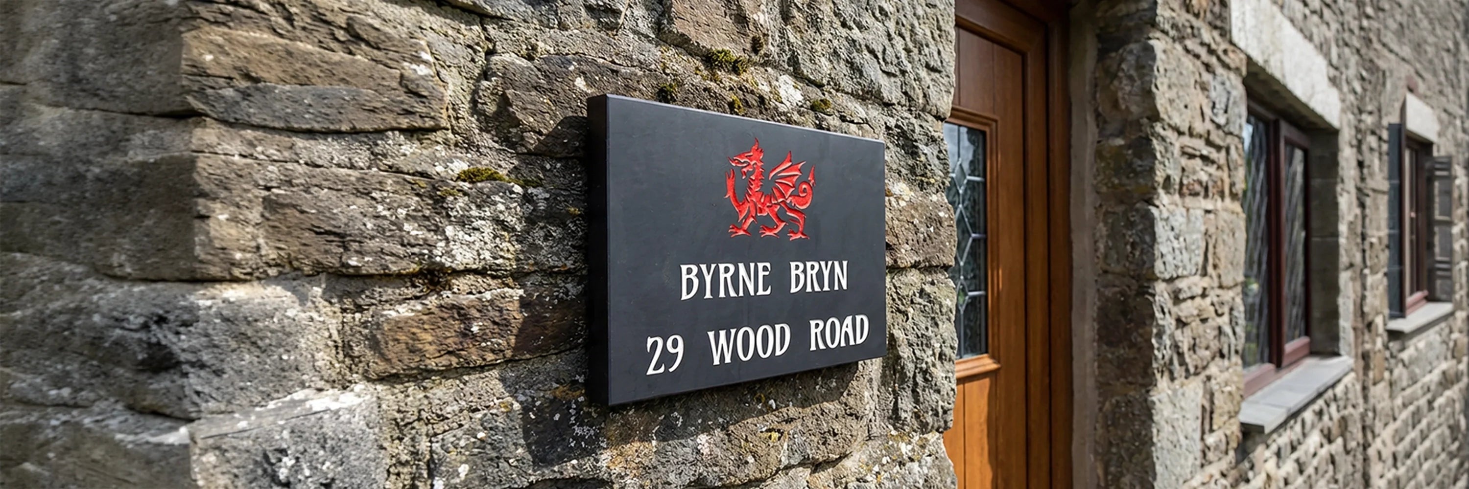 Slate House Sign with Welsh Dragon Motif and Text Deep Engraved