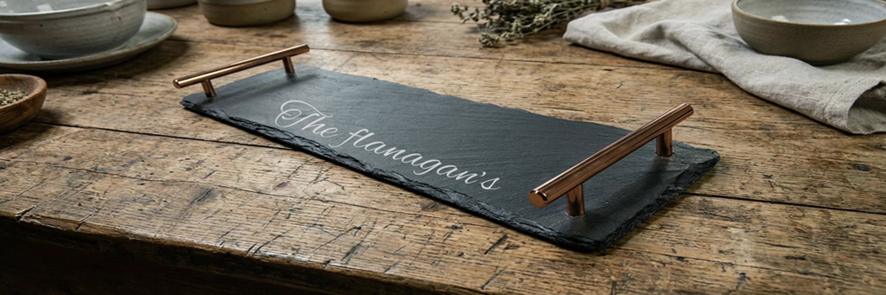 Slate Personalised Grazing Board with Copper Handles