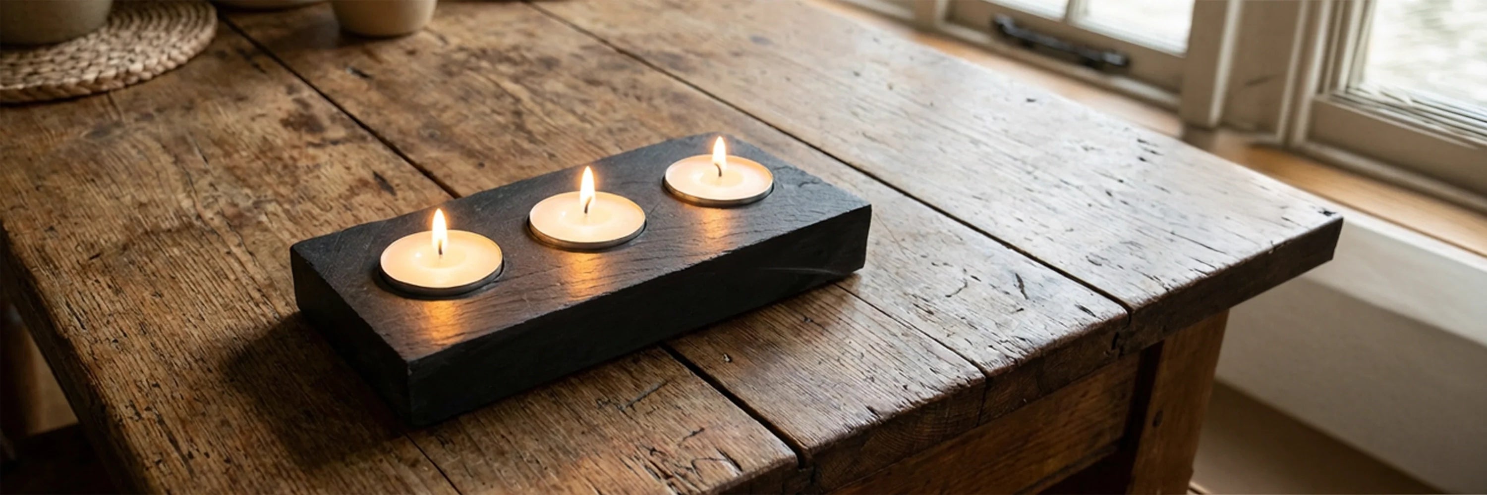 slate triple tealight candle holder
