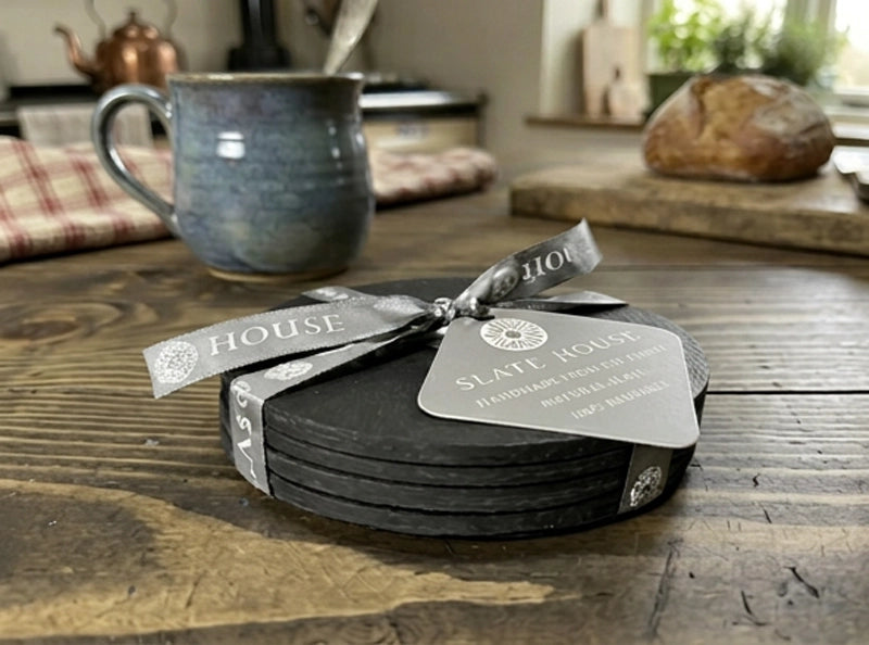4 x 110mm Round Welsh Slate Coasters