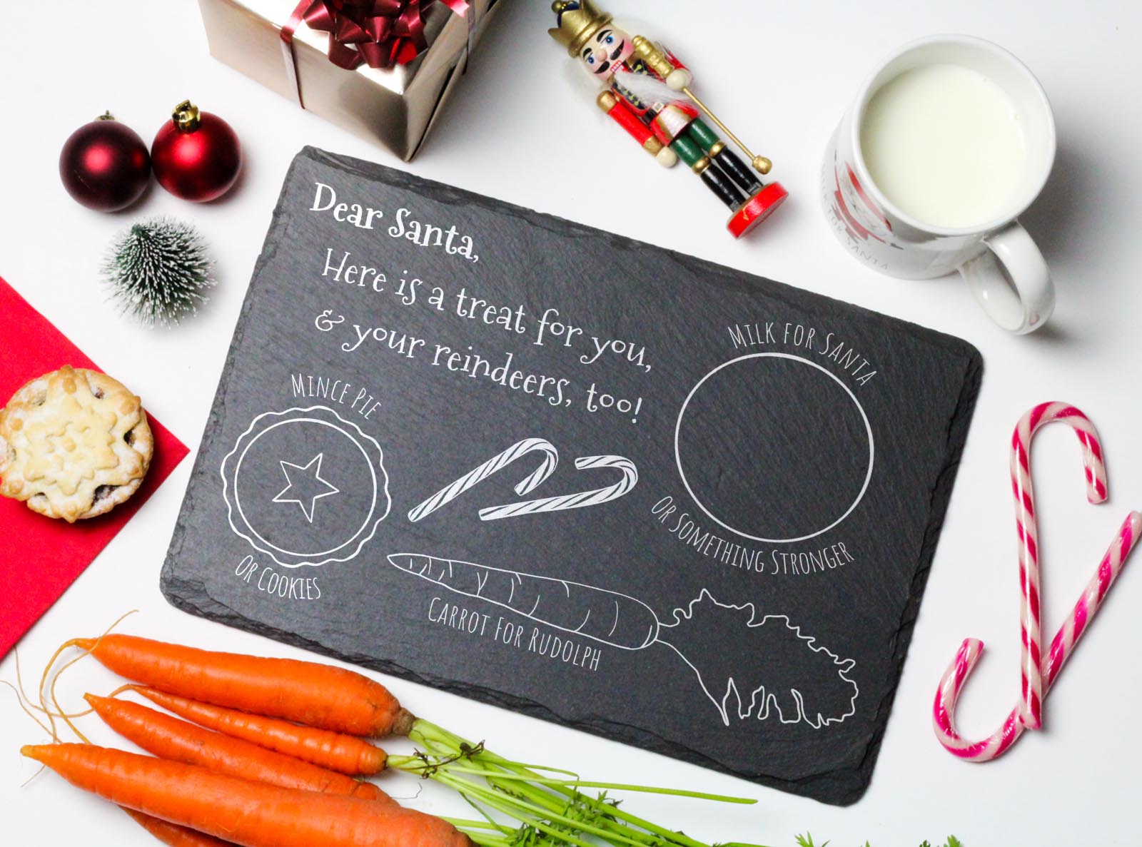 welsh slate rectangle santa treat platter with areas for mince pie