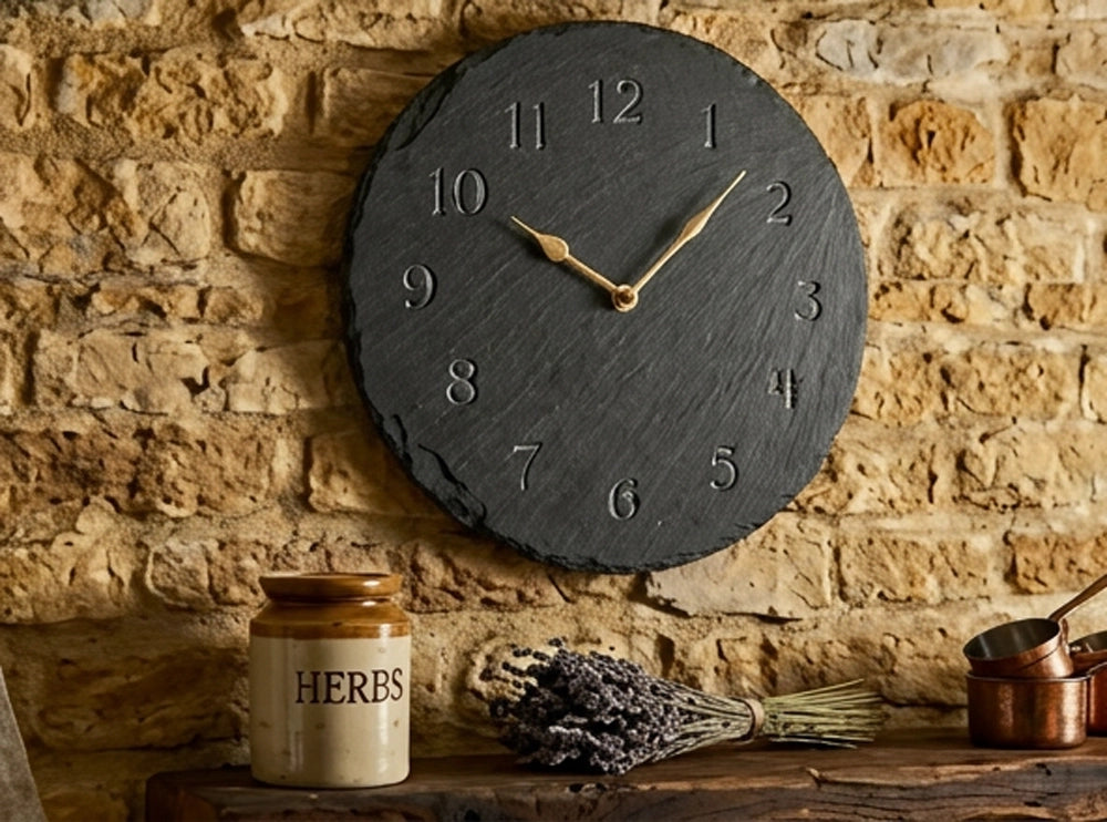 Welsh Slate Wall Clock | Deep Engraved Numbers