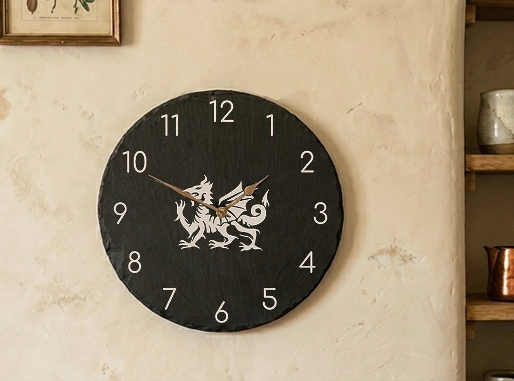 Welsh Slate Wall Clock | Dragon with Numbers