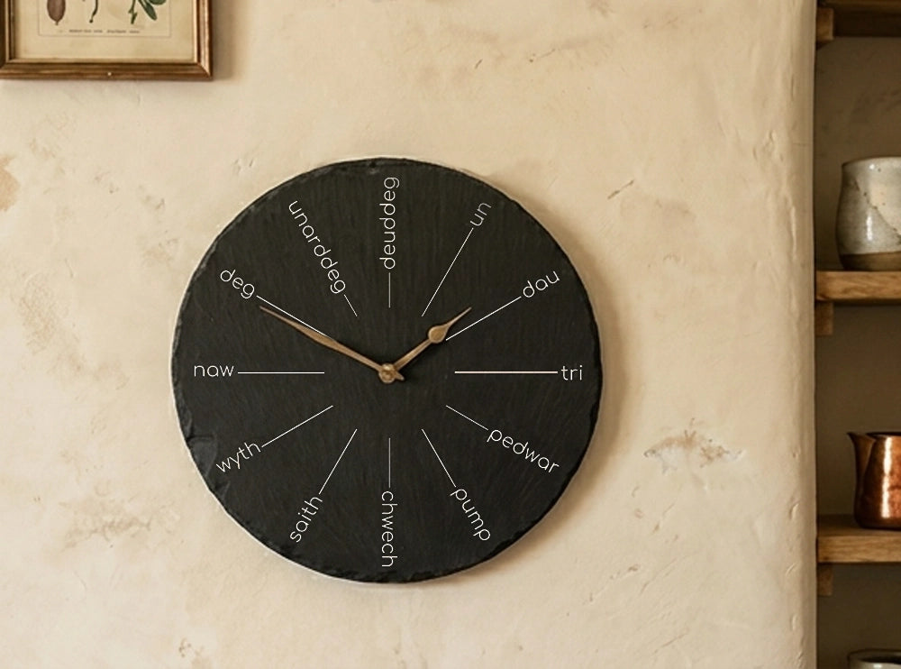 Welsh Slate Wall Clock | Welsh Numbers