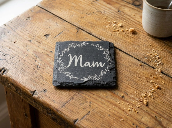 Square Welsh Slate Coaster - 'Mam'