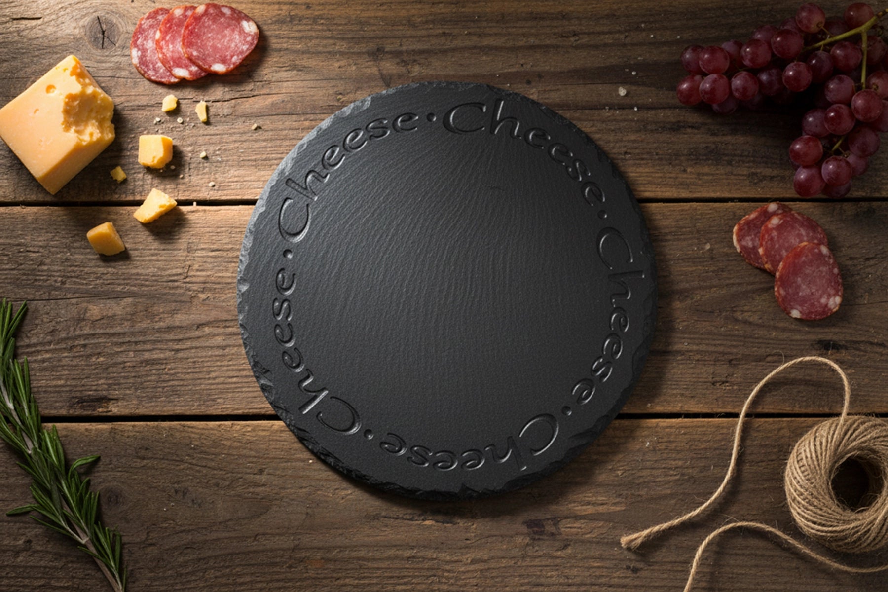 Welsh Slate Round Cheeseboard | Deep Engraved Cheese