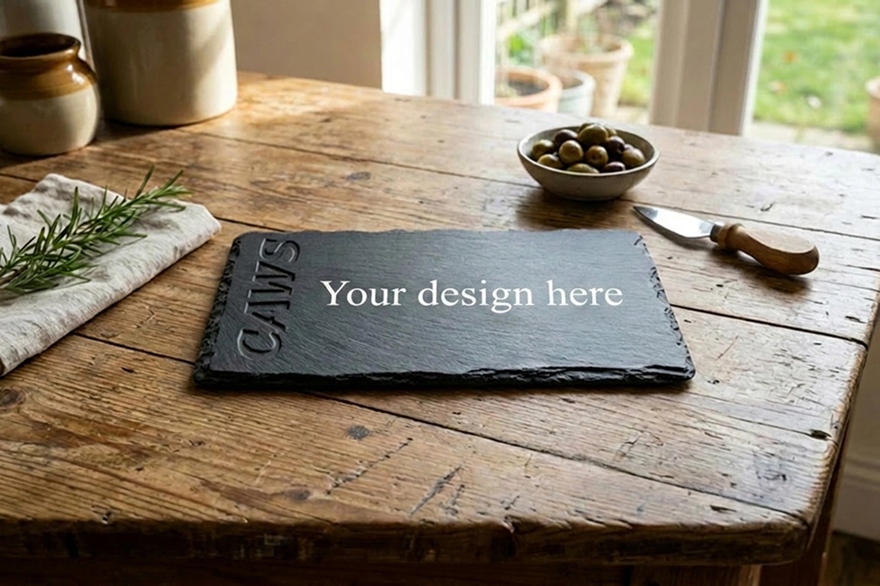 Personalised Welsh slate deep engraved cheese board- Caws