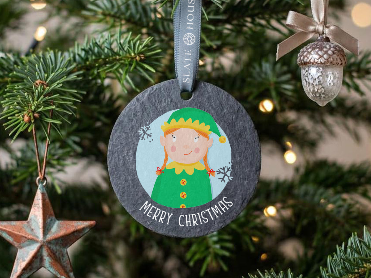 Elf Merry Christmas Welsh Slate Decoration