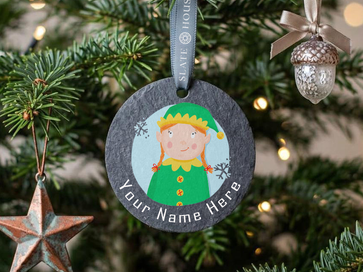 Personalised Elf Welsh Slate Decoration