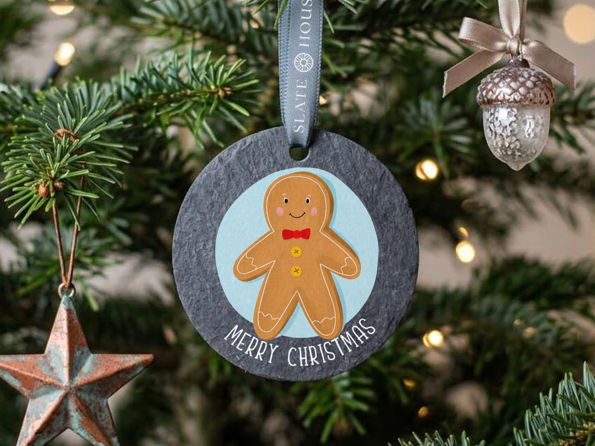 Gingerbread Merry Christmas Welsh Slate Decoration