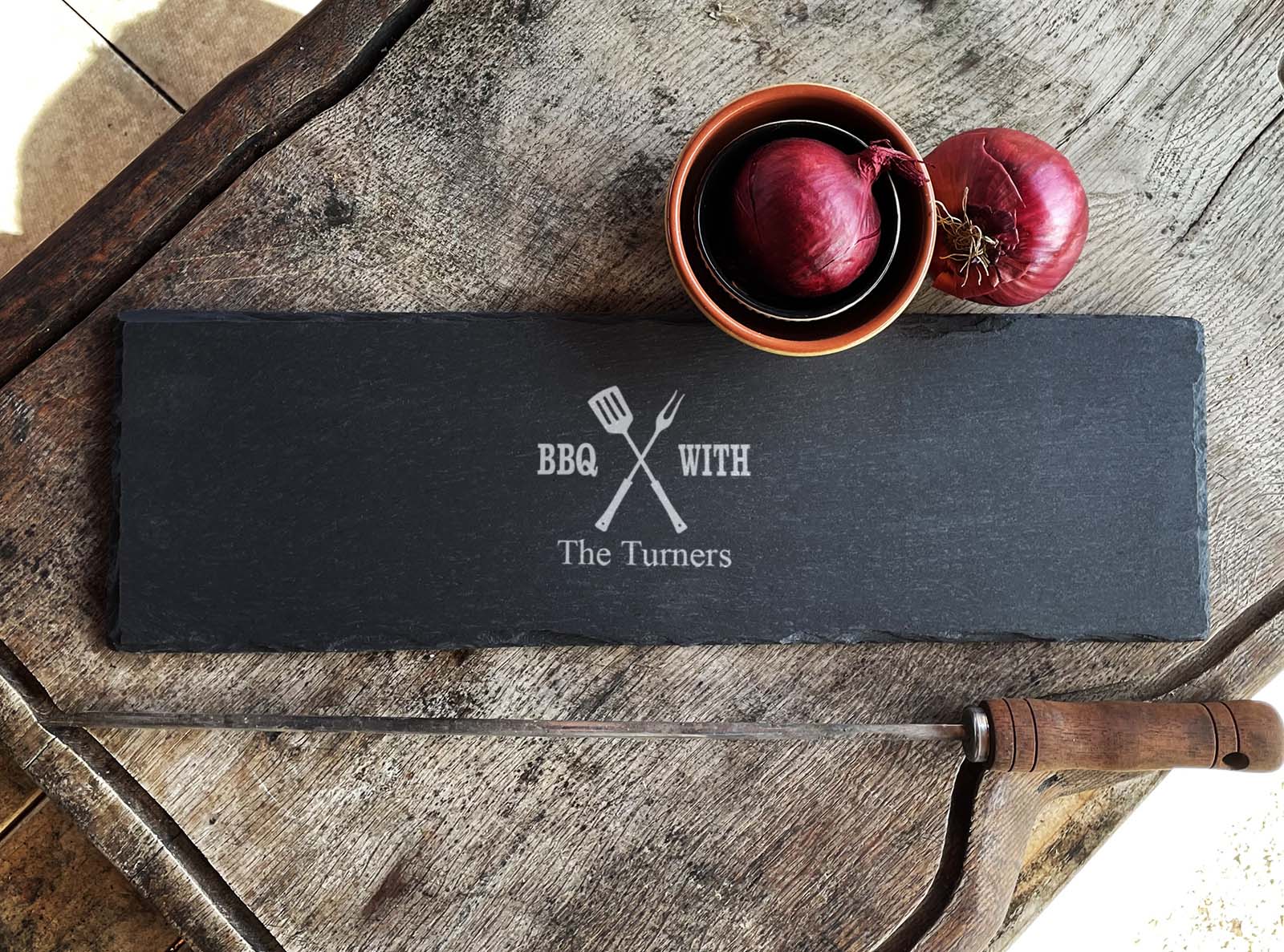 BBQ platter made with hand cut Welsh slate 