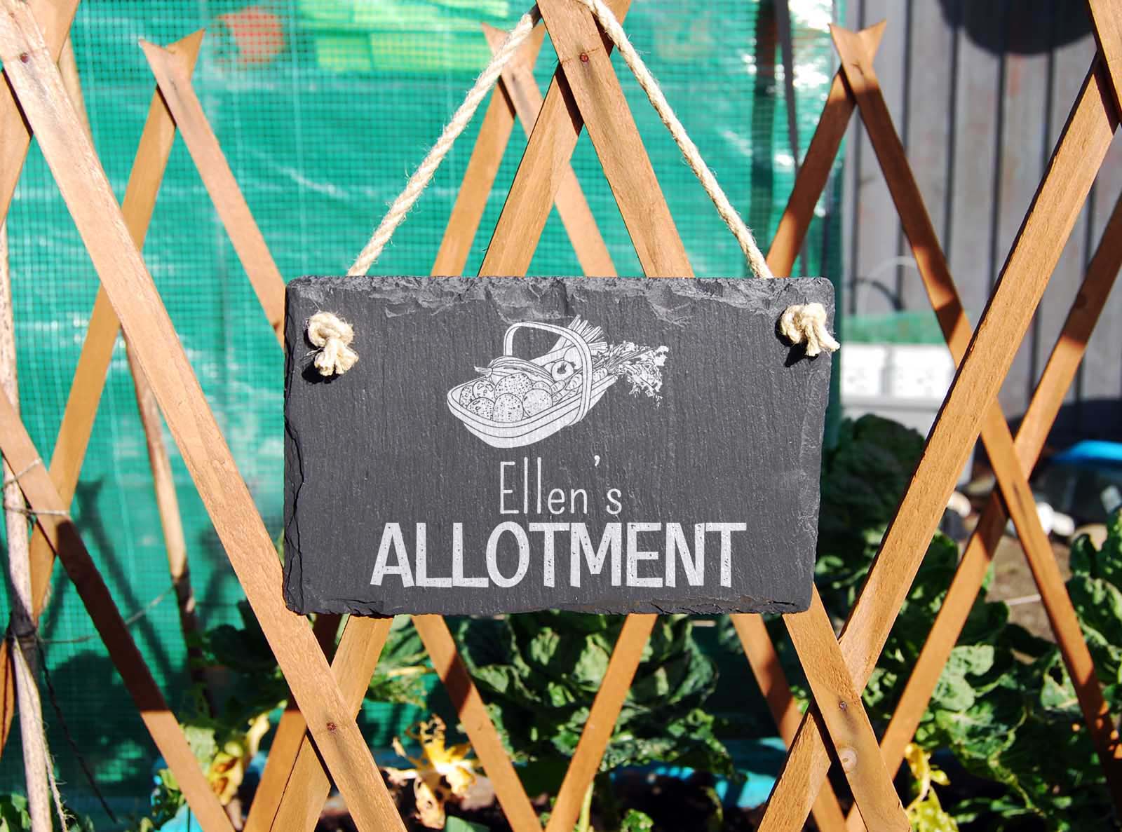 Hand-cut Welsh slate personalised allotment sign, for the ground
