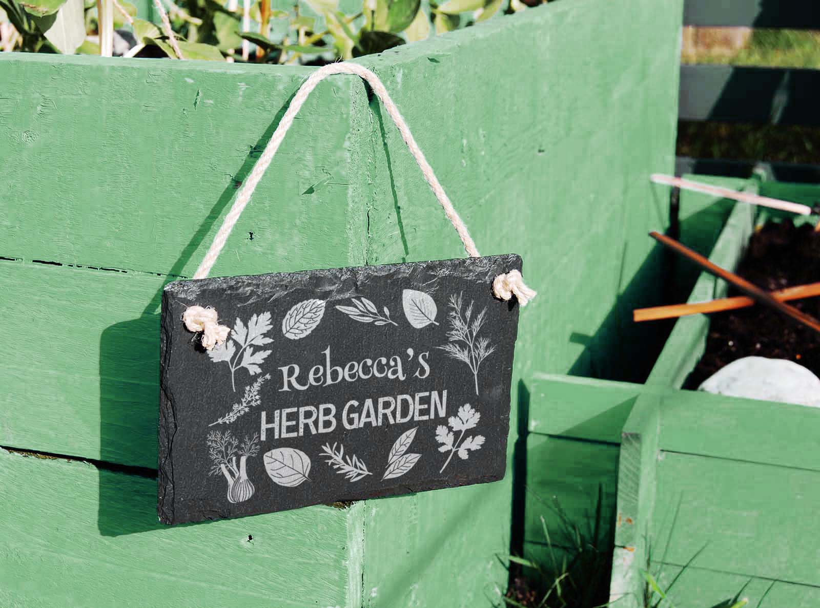 Hand-cut Welsh slate personalised herb garden sign