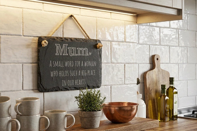 Mum Big Place In Our Hearts Welsh Slate Hanging Sign
