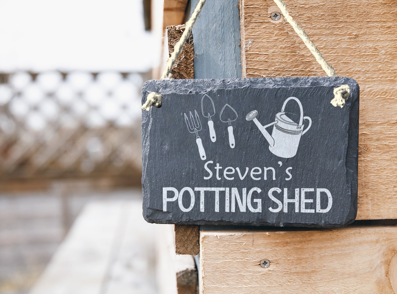 Hand-cut Welsh slate personalised potting shed sign