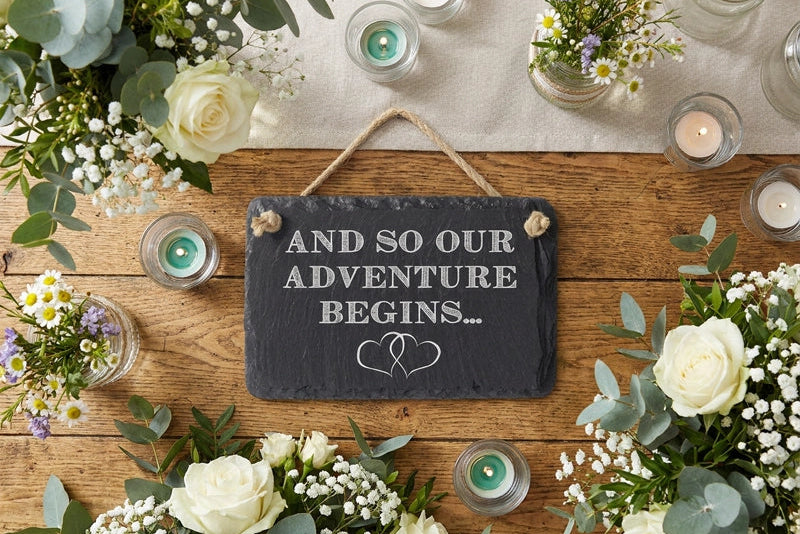 Our Adventure Begins Slate Sign