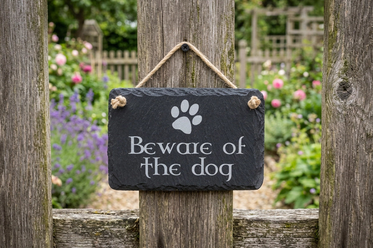 Beware Of The Dog Slate Sign