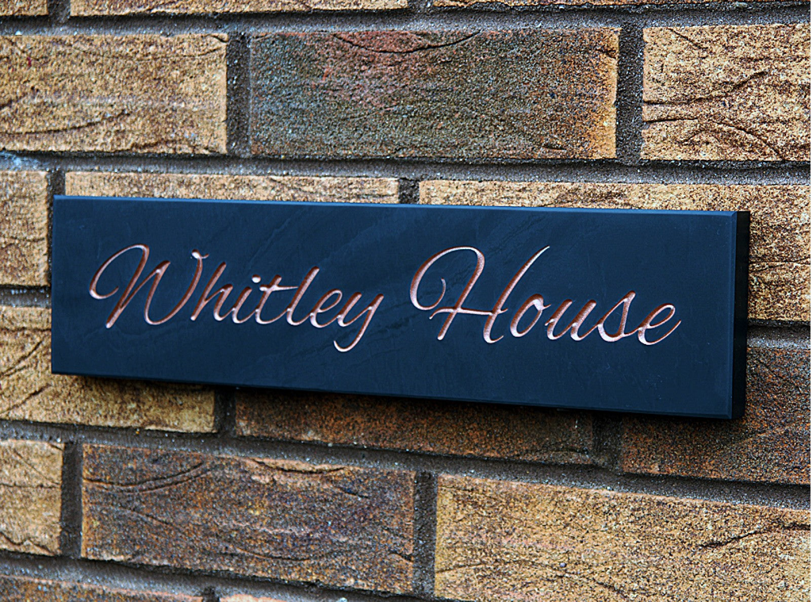 Welsh slate deep engraved polished house sign 100mm x 400mm