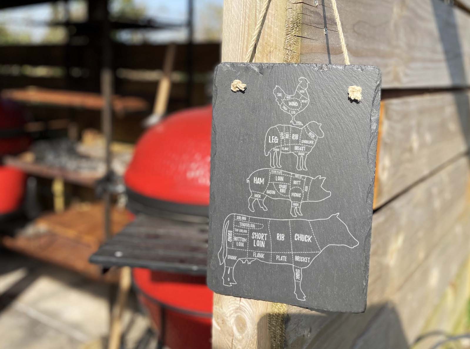 Welsh slate chalkboard engraved with a 'Meat Cuts' design