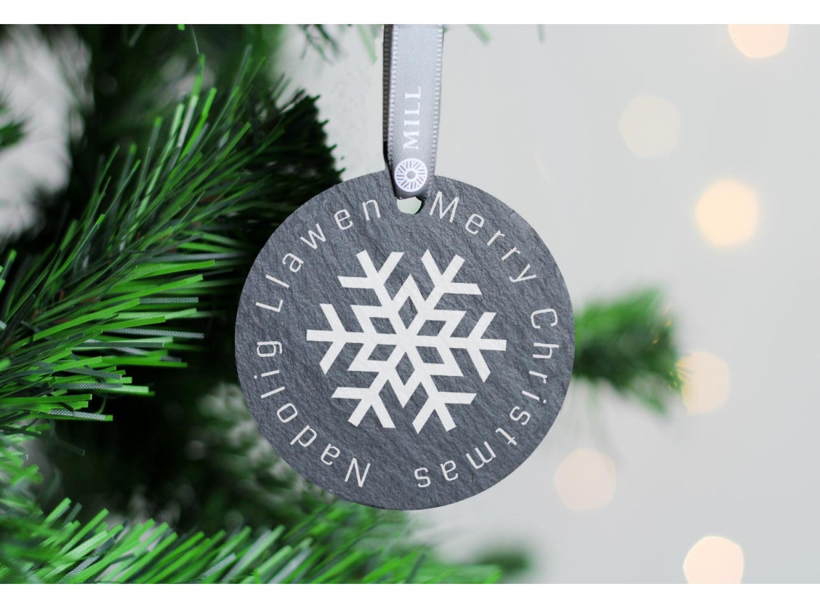 Round welsh slate christmas tree decoration