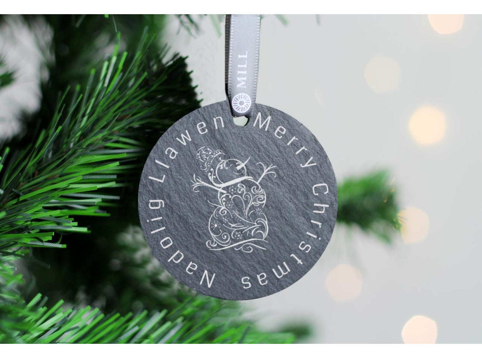 Round welsh slate christmas tree decoration