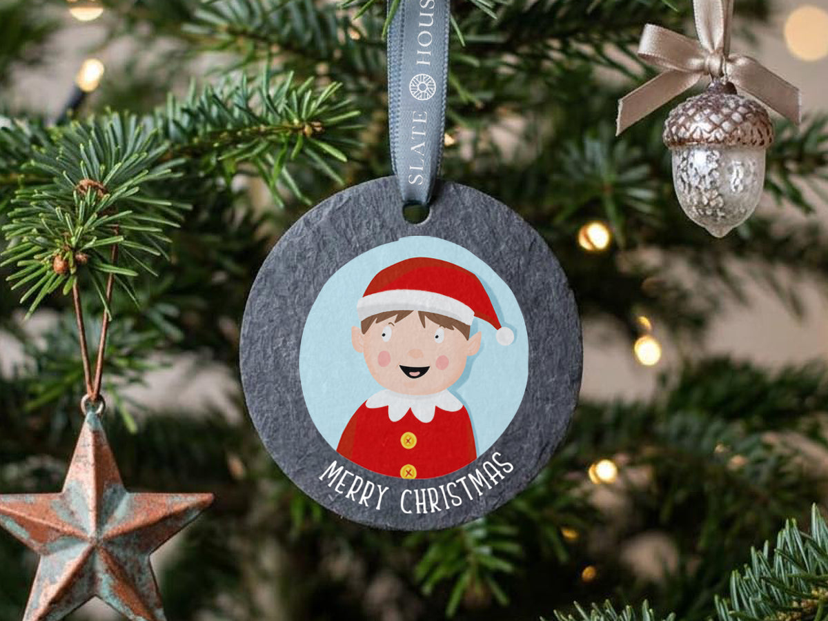 Naughty Elf Merry Christmas Welsh Slate Decoration