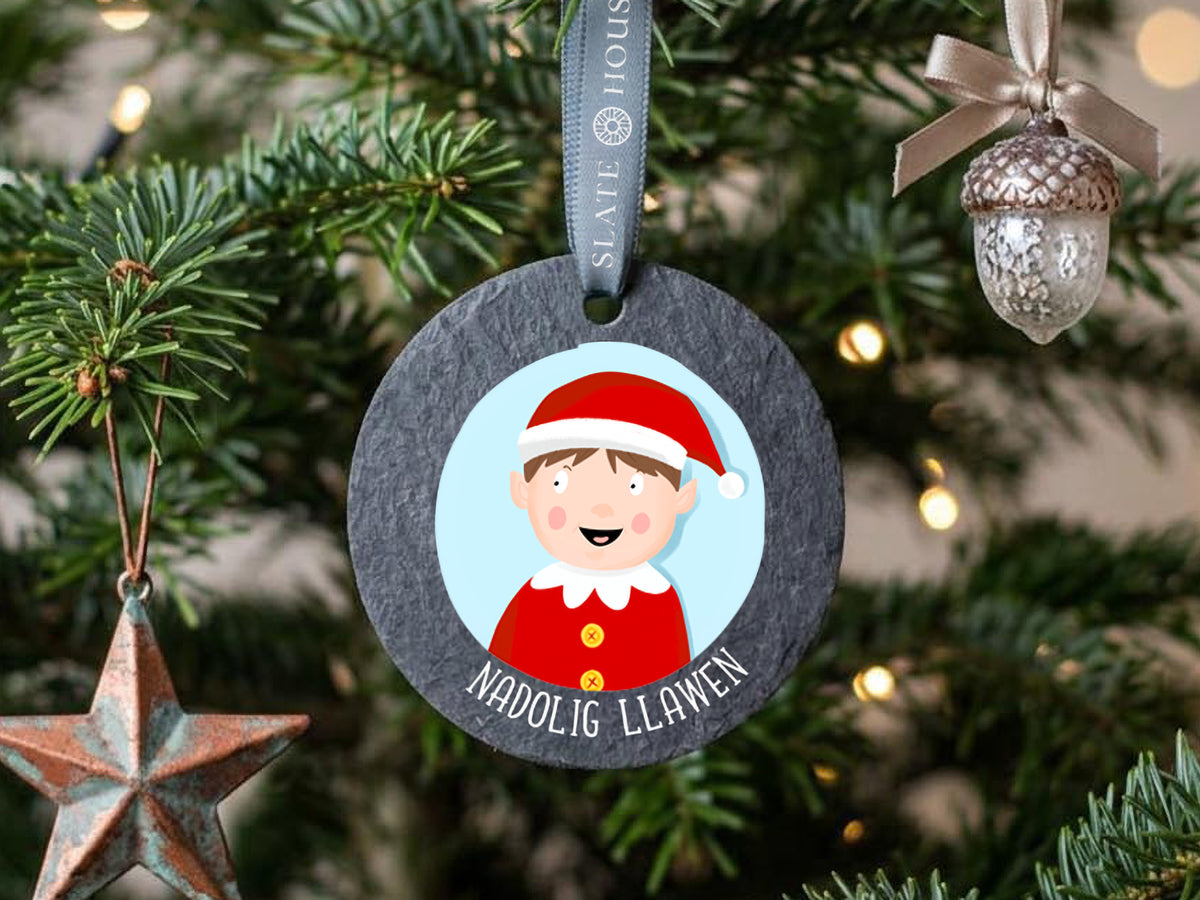 Naughty Elf Nadolig Llawen Welsh Slate Decoration