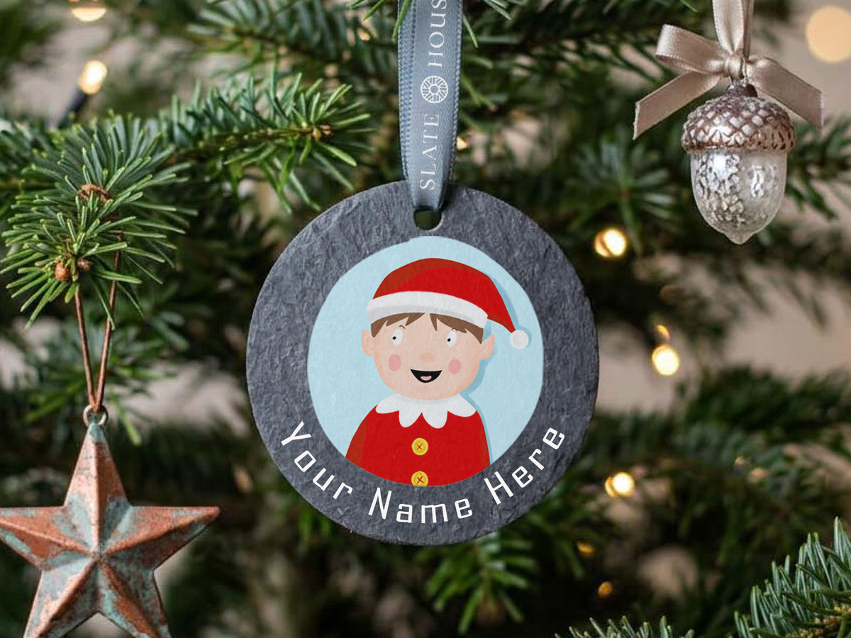 Personalised Naughty Elf Slate Decoration