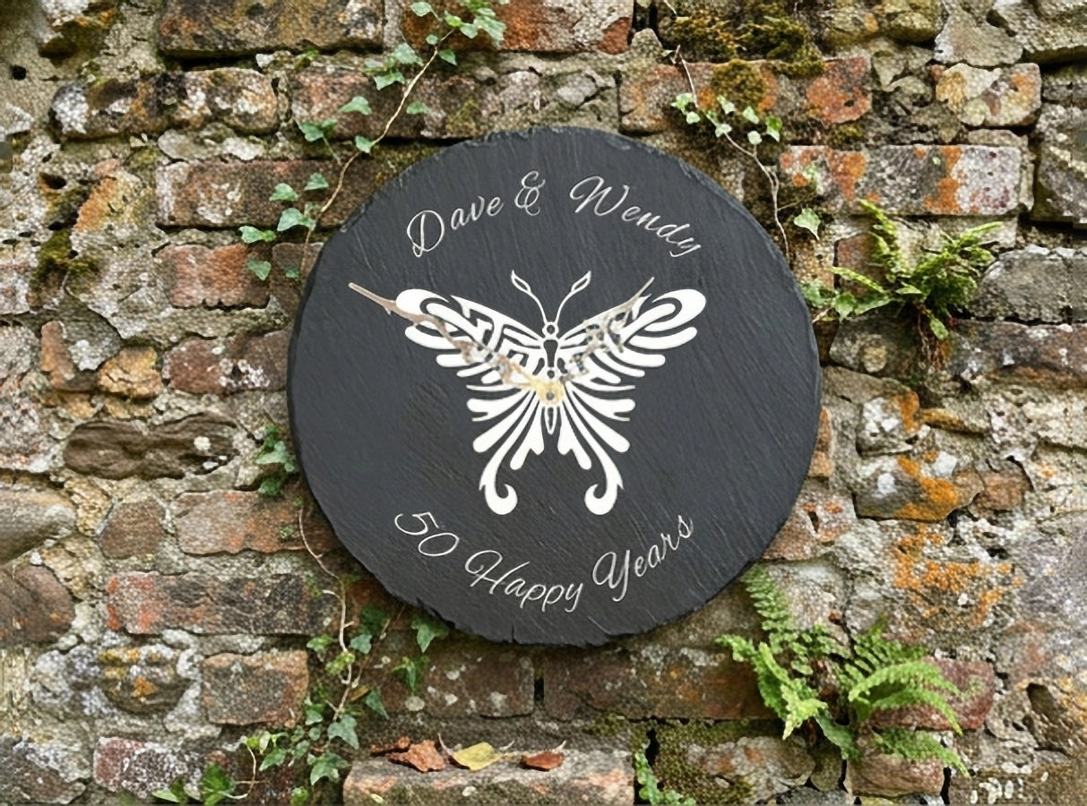 Personalised Welsh Slate Garden Clock - Plain