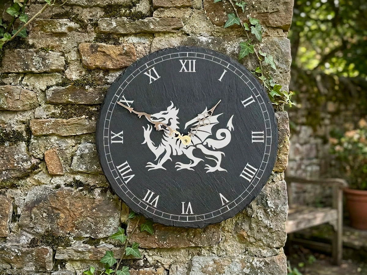 Large Welsh Slate Garden Clock - Roman Dragon