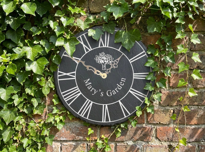 Personalised Welsh Slate Garden Clock - Roman 2