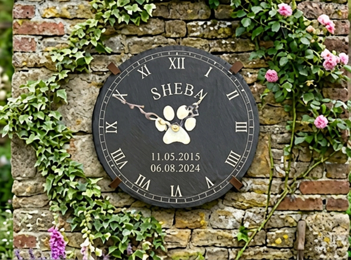 Personalised Welsh Slate Garden Clock - Roman