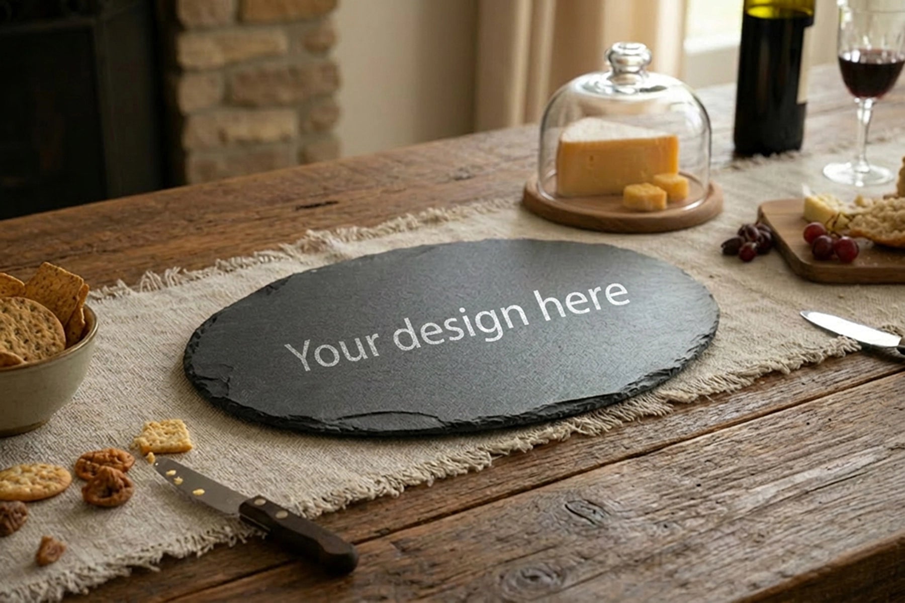 Personalised Welsh slate Oval Cheeseboard - Plain